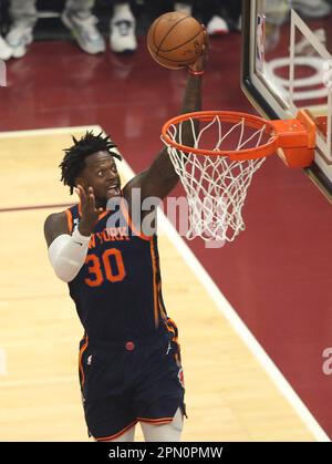 Cleveland, USA. 15th Apr, 2023. New York Knicks Julius Randle (30) lays the ball in against the Cleveland Cavaliers in the first half at Rocket Mortgage FieldHouse in Cleveland, Ohio on Saturday, April 15, 2023. Photo by Aaron Josefczyk/UPI Credit: UPI/Alamy Live News Stock Photo