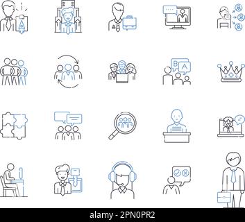 Management staff outline icons collection. Manager, Staff, Leadership, Supervisor, Administrator, Organizer, Planner vector and illustration concept Stock Vector