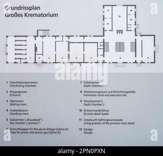 complete floor plan of the crematorium at Dachau Concentration Camp Stock Photo