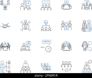 Management coworkers outline icons collection. Cooperation ...
