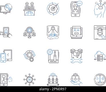 Robotic process automation outline icons collection. Robotics, Process, Automation, RPA, Machine, Learning, AI vector and illustration concept set Stock Vector