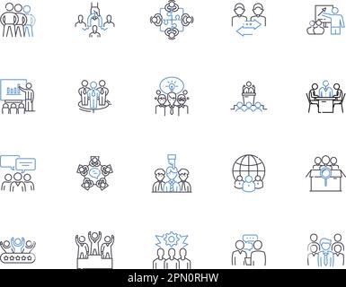 Team outline icons collection. Crew, Unit, Squad, Group, Collective, Club, Alliance vector and illustration concept set. Alliance, Cohort, Federation Stock Vector