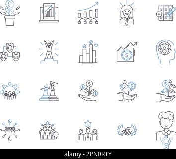 Work effectiveness outline icons collection. Efficiency, Productivity, Accuracy, Quality, Output, Proficiency, Competency vector and illustration Stock Vector