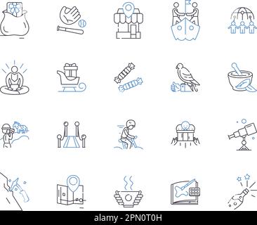 Tourism technologies line icons collection. Mechanics, Gameplay ...