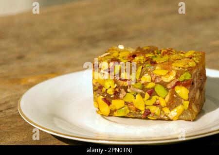 Pistachio turkish delight dessert, traditional food from Turkey, in shallow focus Stock Photo