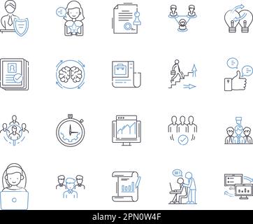 Business coworking outline icons collection. Co-working, Business, Office, Shared, Networking, Space, Collaboration vector and illustration concept Stock Vector