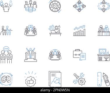 Department workmates outline icons collection. Colleagues, Coworkers, Teammates, Staff, Personnel, Associates, Peers vector and illustration concept Stock Vector