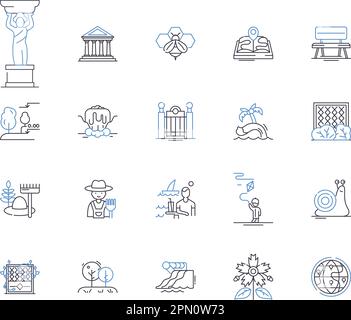 City parks outline icons collection. Urban, Parks, Outdoor, Public, Trails, Gardens, Recreation vector and illustration concept set. Playgrounds Stock Vector