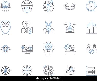 Department cooperation outline icons collection. Coordination ...