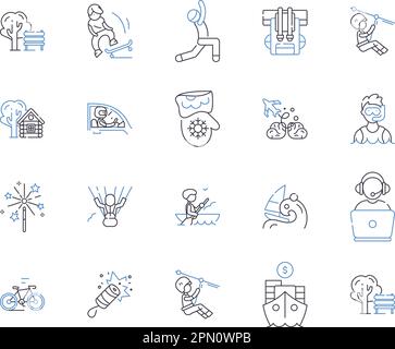 Tourism technologies line icons collection. Mechanics, Gameplay ...
