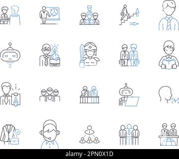 Career management outline icons collection. Career, Management, Planning, Goals, Opportunities, Growth, Advancement vector and illustration concept Stock Vector