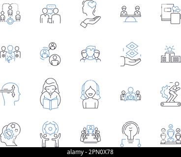 Startup education outline icons collection. Entrepreneurship, Incubation, Venture, Funding, Mentorship, Marketing, Networking vector and illustration Stock Vector