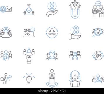 Coaching programs outline icons collection. Training, Teaching, Tutoring, Mentoring, Seminars, Courses, Programs vector and illustration concept set Stock Vector