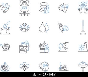 Farming production outline icons collection. Agriculture, Cultivation, Crops, Harvesting, Sowing, Yield, Livestock vector and illustration concept set Stock Vector