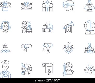 Management work outline icons collection. Management, Work, Control, Plan, Organize, Lead, Supervise vector and illustration concept set. Coordinate Stock Vector
