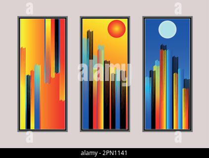 A trendy set of abstract City and Moon creative Art minimal artistic compositions ideal for wall decoration, such as a postcard or brochure design, bo Stock Vector