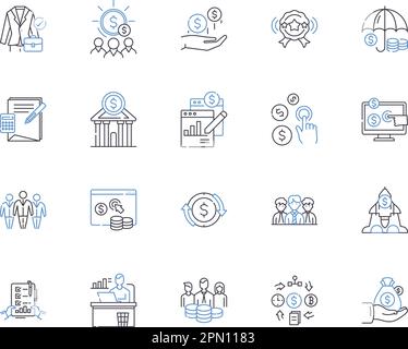 Private Equity outline icons collection. Private, Equity, Investment, Capital, Buyout, Funds, Firms vector and illustration concept set. Investing Stock Vector