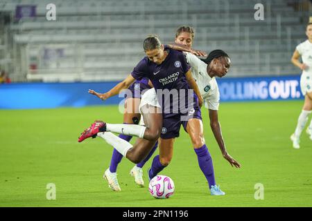 Orlando, Florida, USA, April 15, 2023, Gotham FC and Orlando Pride players fight for the ball at Exploria Stadium. (Photo Credit: Marty Jean-Louis/Alamy Live News Stock Photo