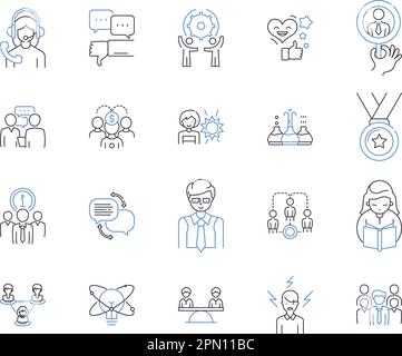 Coaching programs outline icons collection. Training, Teaching, Tutoring, Mentoring, Seminars, Courses, Programs vector and illustration concept set Stock Vector