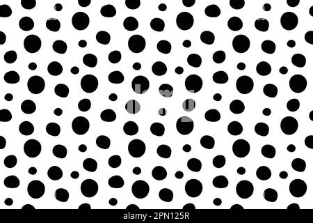 White background with hand drawn black dots pattern. Seamless modern artwork, Cheetah skin background. Great for textiles, stationery items, home decor and fashion uses. Vector illustration Stock Vector