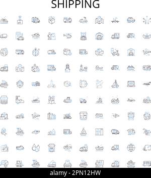 Shipping outline icons collection. Transportation, Cargo, Delivery, Movement, Mail, Ocean, Air vector illustration set. Logistics, Parcel, Services Stock Vector