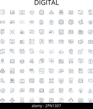 Digital outline icons collection. Technology, Computing, Electronics, Network, Digitalization, Innovation, Online vector illustration set. Social Stock Vector