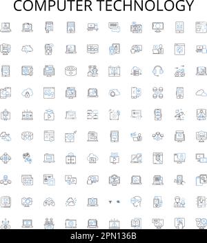Computer technology outline icons collection. Computer, Technology, Networking, Software, Programming, Hardware, AI vector illustration set. Internet Stock Vector