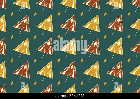 Seamless floral pattern with abstract geometric flower line texture, gold on green background. Light modern simple wallpaper, bright tile backdrop, decorative graphic element. Vector illustration Stock Vector