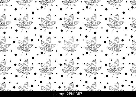Seamless pattern of black and white herb. Monochrome leaves pattern. Design for greeting card, mother's day, wedding, birthday, textile, web, wallpaper, wrapping, print, holiday. Vector illustration. Stock Vector