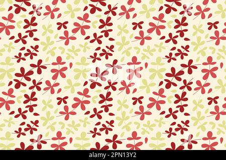 Seamless vector pattern. Background with branches and leaves on the red backdrop. Neutral ivy design. Mystic and oriental forest design. Ready for fabric design. Vector illustration Stock Vector