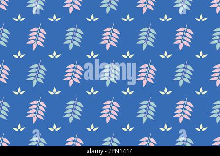 Seamless floral pattern with natural elements. Leaves, blades of grass and twigs. Bulrush and wildflowers. Exotic tropical leaves of monstera. Vector illustration Stock Vector