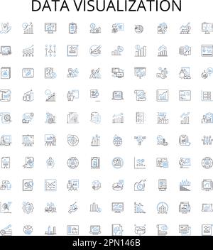 Data visualization outline icons collection. Data, Visualization, Chart, Graph, Map, Plot, Diagram vector illustration set. Analysis,Table,Scatter Stock Vector