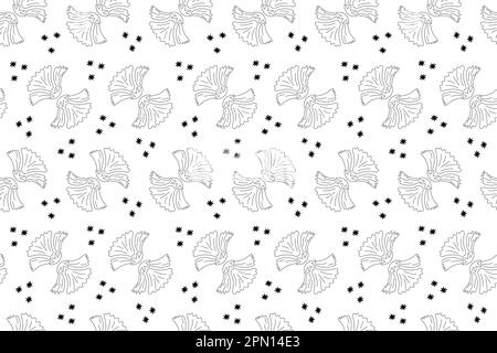 Stylized floral endless background. Floral seamless pattern, hand drawn line art leaves on white. Monochrome, botanical forest plants tree foliage. Vector illustration Stock Vector
