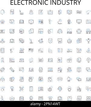 Electronic industry outline icons collection. electronics, industry, electronic, consumer, devices, manufacturing, technology vector illustration set Stock Vector
