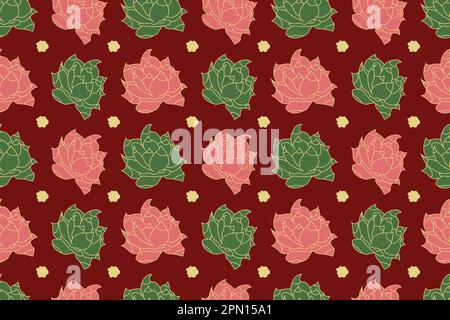 Poster Pink flowers. Seamless floral repeated template. Hand