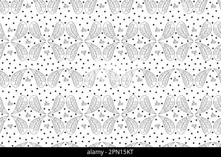 Black shape seamless abstract background with leaves. illustration with leaves in doodle and kaleidoscopic style. Pattern for trendy fabric, wallpapers. Vector illustration. Stock Vector
