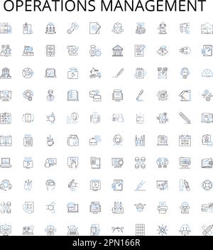 Operations management outline icons collection. Planning, Scheduling, Costing, Organizing, Structure, Control, Quality vector illustration set Stock Vector