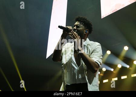 Porto, Portugal. 15th Apr, 2023. Musical duo Calema, António Mendes Ferreira, from São Tomé Príncipe, performs live in the concert at the Super Bock Arena. (Photo by Rita Franca/SOPA Images/Sipa USA) Credit: Sipa USA/Alamy Live News Stock Photo