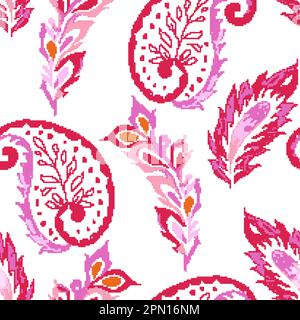 Pixelated blooming flowers and leaves, blossom Stock Vector