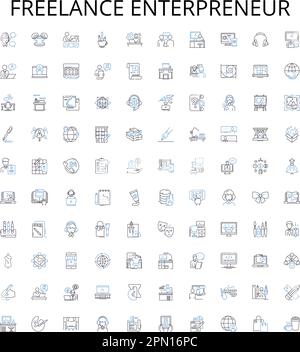 Freelance enterpreneur outline icons collection. Freelancer, Entrepreneur, Self-Employed, Independent, Contractor, Consultant, Freelance vector Stock Vector