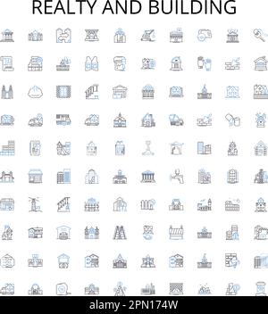 Realty and building outline icons collection. Realty, Building, Estate, Property, Land, Investment, Construction vector illustration set. House, Home Stock Vector