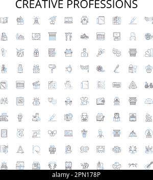 Creative professions outline icons collection. Artist, Photographer, Designer, Architect, Writer, Singer, Sculptor vector illustration set. Animator Stock Vector