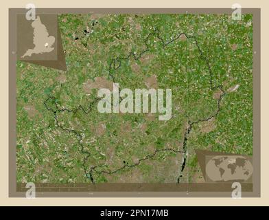Hertfordshire, administrative county of England - Great Britain. High resolution satellite map. Corner auxiliary location maps Stock Photo