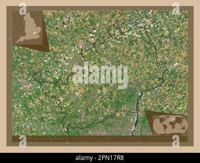 Hertfordshire, administrative county of England - Great Britain. Low resolution satellite map. Corner auxiliary location maps Stock Photo