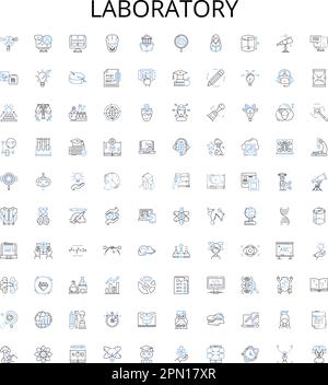 Laboratory outline icons collection. Lab, Test, Experiment, Research, Analysis, Chemicals, Beakers vector illustration set. Equipment, Measurement Stock Vector