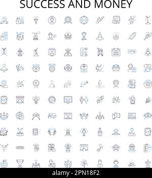 Success and money outline icons collection. Success, Money, Wealth, Profit, Achievement, Win, Gains vector illustration set. Capital, Fortune, Riches Stock Vector