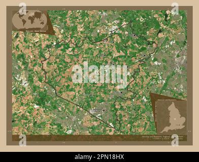 Hinckley and Bosworth, non metropolitan district of England - Great Britain. Low resolution satellite map. Locations and names of major cities of the Stock Photo