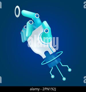 Cyborg hand holding digital fingerprint identification, 3d vector Stock Vector