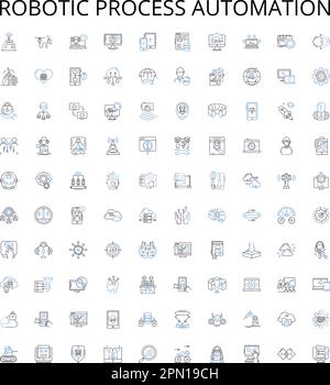 Robotic process automation outline icons collection. Robotics, Process, Automation, RPA, Machine, Learning, AI vector illustration set. Automate Stock Vector