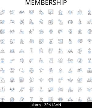 Membership outline icons collection. Membership, Subscription, Entitlement, Privilege, Franchise, Charter, Affiliation vector illustration set Stock Vector